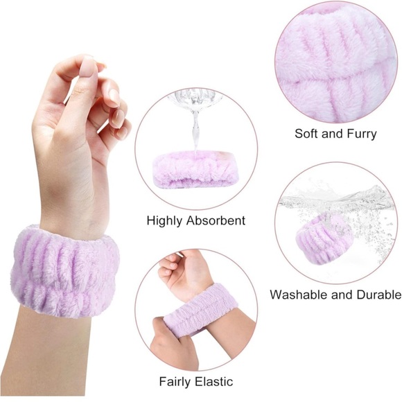 🌻4/$20 Spa Wrist Microfibre Absorbent Coral Fleece Wash Band Set Of 4 New - Picture 4 of 9